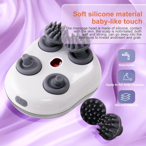 Image of Electric Scalp Massager Scalp Massager - 96 Silicone Kneading Points with Detachable Heads | Multi-Use Scalp, Body & Head Massager for Hair Growth | Ergonomic Green Design (White)