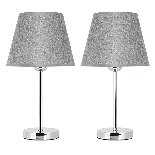 UOMIO Table Lamps Set of 2 for Living Room Modern Silver Table Lamps for Bedroom, Bedside Table Lamps with Metal Base & E27 Bulb Base Nightstand Lamps Grey 2 Pack UOMIO Table Lamps Set of 2 for Living Room Modern Silver Table Lamps for Bedroom, Bedside Table Lamps with Metal Base & E27 Bulb Base Nightstand Lamps Grey 2 Pack