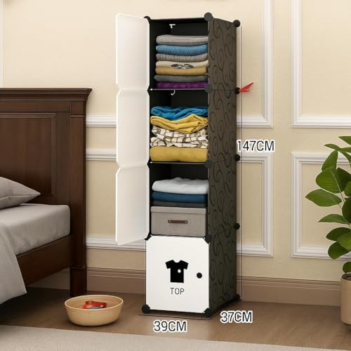 Image of EXVITO 4 Door Kids Plastic Wardrobe for Clothes, Foldable Plastic Almirah for Clothes, Collapsible Wardrobe for Storage, Baby Cupboard for Clothes, Storage Rack for Kids - Black