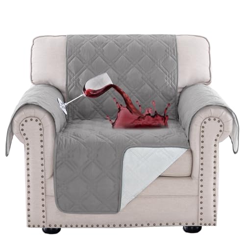 Turquoize 100% Waterproof Couch Cover Sofa Covers for 1 Cushion Couch Chair Covers Triple Non-Slip Washable Furniture Protector Cover for Pets, Kids, Dog (Chair 23", Light Gray)