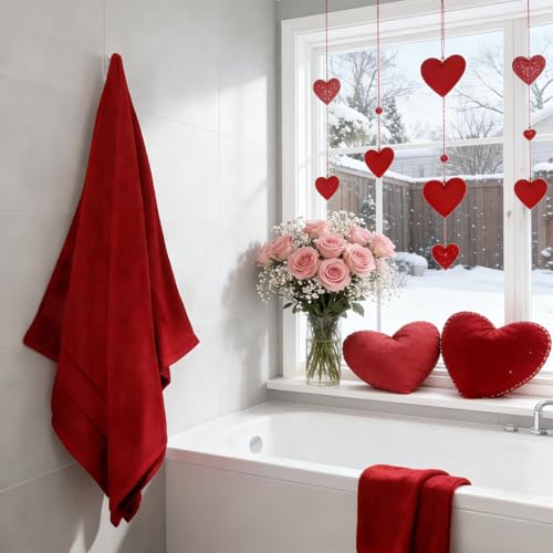 COZYART Rotes Badetuch-Set, 6-teilig, luxuriös, 100% türkische Baumwolle, 650 g/m², Hotelqualität, weich, saugfähig… – Ansicht 3