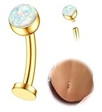FIASASO 14K Gold Plated Floating Titanium Belly Button Rings Hypoallergenic G23 Titanium Internally Threaded Belly Ring 14G Belly Piercings for Women Navel Piercings Jewelry stone 10mm