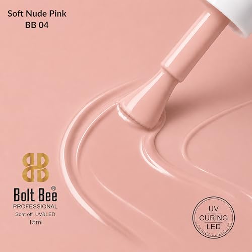Image of Bolt Bee Soft Nude Pink Color Gel Nail Polish Soak Off UV Gel DIY at Home Manicure Salon Nail Art
