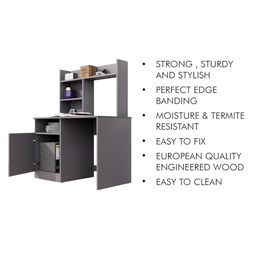 Image of Bniture Wooden Study Table for Home | Engineered Wood Study Table with Bottom Storage Shelf | Multi Purpose Computer Desk for Writing & Study | Laptop Table for Study Room & Office | Slate Grey
