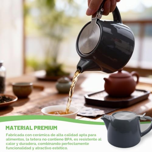 Miniatura 3 de Baifulai Tetera De Porcelana De Cerámica, 600 Ml, Tetera Japonesa Con Filtro De Acero Inoxidable, Juego De Té De Porcelana, Set De Regalo Para Los Amantes Del Té, Gris Oscuro
