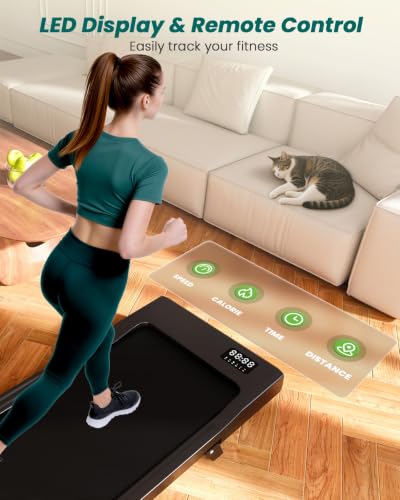 Image of DeerRun Under Desk Walking Pad Treadmill for Home Office & Small Spaces, 6% Manual Incline, 0.6-3.8 MPH Walking Speed, 2.5 HP, 300 lb Capacity, App & Remote Control