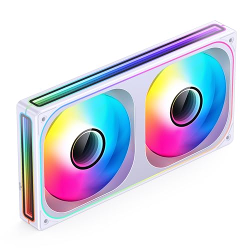 Image of JONSBO ZB-240W PC Case Fan, Silent Computer Fan with Axis & 4-Sides Infinity Mirror, All-in-One, Single Frame Unit with 2x120mm 3Pin ARGB Fans, 4 Pin PWM, 2400RPM, 28MM Thick,White