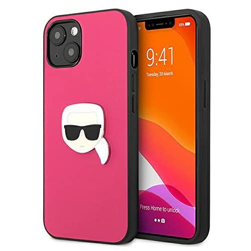 Karl Lagerfeld KLHCP13SPKMP Étui de Protection en Cuir pour iPhone 13 Mini 5,4" Rose Ikonik Karl's Head Metal