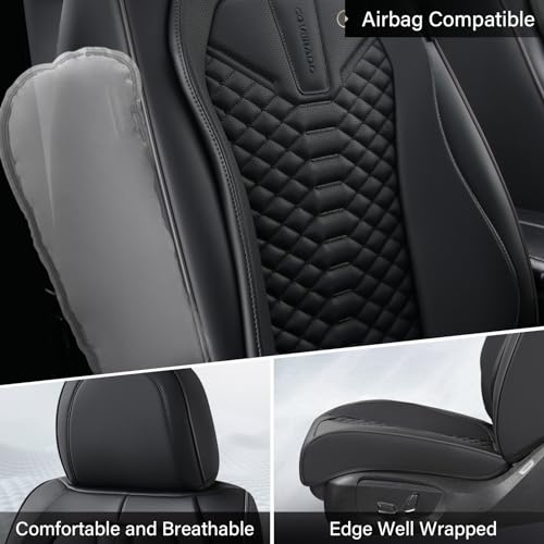 Image of Coverado Car Seat Cover, Front Seat Cover, 2 Pack Universal Seat Covers for Cars, Breathable Nappa Leather Seat Cover, Waterproof Car Seat Protectors, Automotive Seat Covers Fit for Most Cars Black