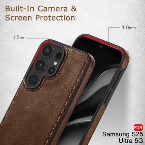 Image of TheGiftKart Genuine Leather Finish Back Cover Case for Samsung Galaxy S25 Ultra 5G | Shockproof Design | Camera & Screen Protection | Stunning Minimalist Design Back Cover Case (Black, Brown)