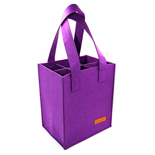 6 Bottle Wine Carrier Tote Reusable Grocery Bags for Travel Camping and Picnic Perfect Wine Lover Gift Purple
