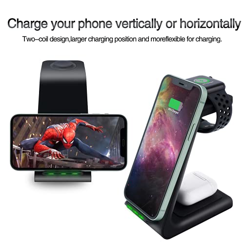 41HB+e8NA6S Wireless Charger Station,3 in 1 Fast Wireless Charger for Apple Watch Series SE/6/5/4/3/2/1,AirPods 1/2/pro,Compatible with iPhone 13/13 Pro/13 Pro Max12/12 Pro Max/Series 11/XR/8/8 Plus (Dark Black) - Image 5
