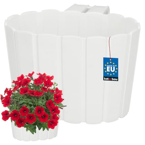 KOTARBAU® Blumentöpf zum Aufhängen Kunststoff Blumentopf 20 x 14 cm H: 13 cm Weiß Balkonblumentopf für Balustrade mit Hängebügel Blumenkasten Pflanzkübel Hängeblumentöpfe Hängetopf für Balkon