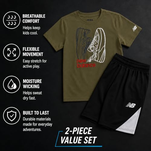 Image of New Balance Boys Athletic Shorts Set - 2 Piece Cotton Blend Jersey Shirt and Active Basketball Shorts for Boys