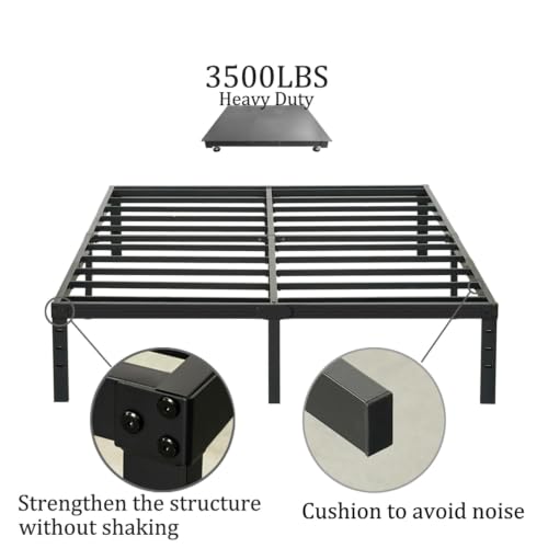 Image of Wulanos Queen Size Bed Frame, 3500lbs Heavy Duty Metal Platform with Steel Slats Support, Sturdy and Noise-Free, 14 Inches High Bedframes with Ample Storage, No Box Spring Needed