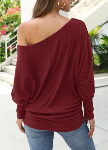 Image of Aifer Women's Off The Shoulder Tops Sexy Long Sleeve Shirts Oversized Fashion Casual Batwing Sweaters Pullover Tunic Tops