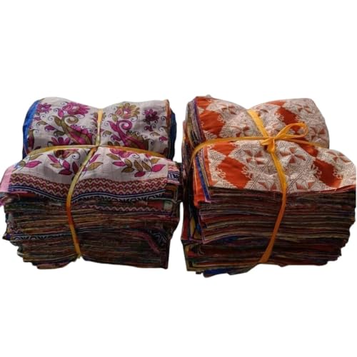 Indian Vintage 25 Pc of Recycle Silk Sari Remnants/Fabric 8"X8"