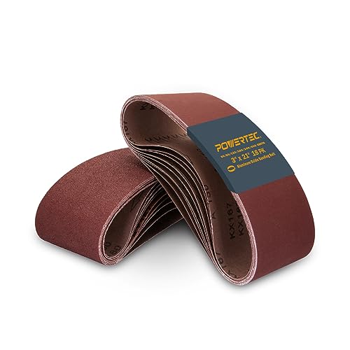 POWERTEC 110438 3 x 21 Inch Sanding Belts, mixed 18PK