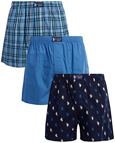 U.S. Polo Assn. Men’s Underwear – Woven Boxers with Functional Fly (3 Pack), Size SMall, Teal Green Grey