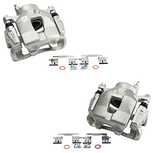 Image of TRQ Front Brake Caliper Set Zinc Coated Brackets Hardware Compatible with 2005-2010 Scion tC 2000-2005 Toyota Celica