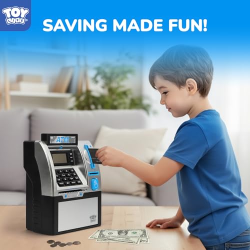 Image of TOY Life Black Kids ATM Piggy Bank, Money Counter, Ages 5-10