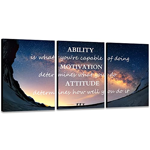 Unbruvo Canvas Wall Art Landscape Picture Poster Positive Quotes Office Decor 3 Pieces Motivational Wall Art Framed Inspirational Print Artwork Home Decor for Living Room Bedroom(48" Wx24 H)