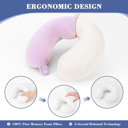 Travel Pillow for Rest Neck Pillow for Airplane Flight Pillow Memory Foam Travel Pillows Neck Cushion Compact Lightweight Quick Pack (Purple) - Image 5