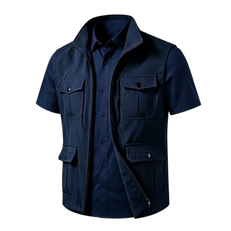 Veste sans manches homme à plusieurs poches gilet d'extérieur bleu foncé M
