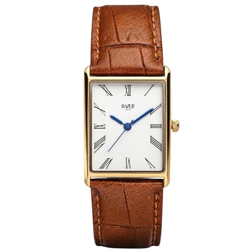 Bazeli Rembrandt XL Relógio Masculino Retangular Rosé 38x26mm Croco Marrom