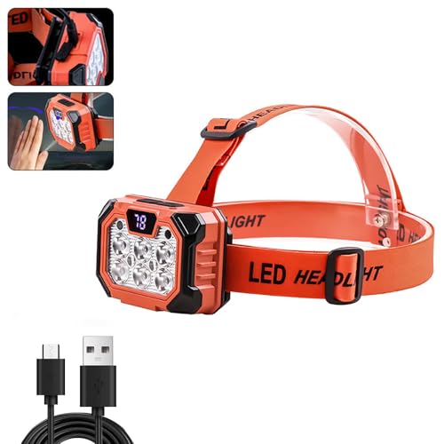 LED Headlamp Rechargeable Battery Powered Forehead 5 Light Mode 1000 High Lumen Usb C Waterproof Ultralight Head Lamp Headlights Electrician Tools Gift Night Work Flashlight Backpack Stuff