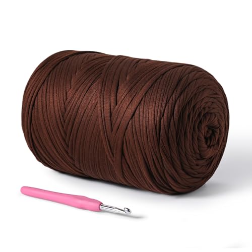 Image of 800g T-Shirt Crochet Yarn for Crocheting Crafts /Bags /Basket /Coaster,Hand Knitting Tshirt Yarn for Crochet,228yds T Shirt Yarns with High Elastic Thick Yarns Polyester Fabric（Coffee）