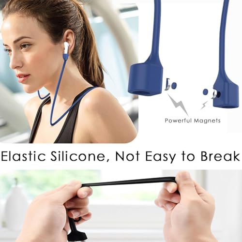 Image of OJOS Ultra Strong Magnetic Anti-Lost Straps Compatible with AirPods, Soft Silicone Sports Compatible with AirPods 4rd / AirPods Pro 1st & 2nd / AirPods 3rd /AirPods 1&2, Neck Rope Cord- Blue