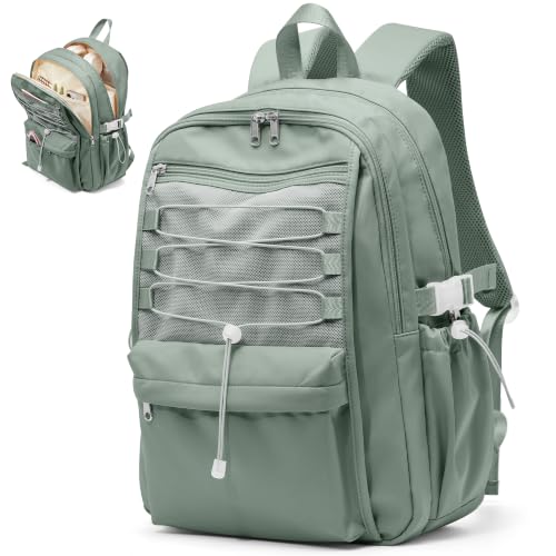 suwasp Mochila estudantil para laptop de 15,6 polegadas, impermeável, com vários bolsos, mochila escolar para faculdade e ensino médio, viagens, Verde sálvia, Large, uso diário