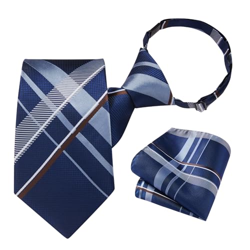 Image of HISDERN Pre Tied Ties for Men Adjustable Mens Tie Classic Paisley Stripe Necktie and Pocket Square Set for Wedding Party