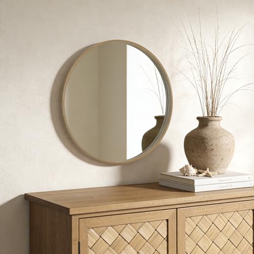 Image of WallBeyond Round Wood Mirror 24 inch Circle Wall Mirror for Bathroom Round Wall Mirror for Wall Decor, Vanity, Entryway Living Room, Honey