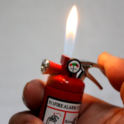 Novelty Fire Extinguisher Lighter with LED Light and Butane Refillable