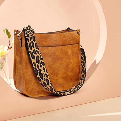Image of HKCLUF Crossbody Bags for Women Trendy Vegan Leather Hobo Handbags With 2PCS Adjustable Guitar Strap Shoulder Bucket Bags