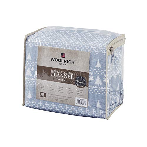 Image of Woolrich Cotton Sheet Set Cottage Charms Print, 100% Cotton Flannel Sheets Warm & Fuzzy Bedding Set Queen Size Sheets, Fitted Pocket Fits Up to 14 inch Mattress, Queen Blue Winter Frost, 4 Piece