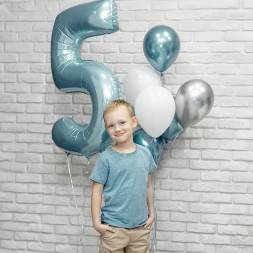 Image of Light Blue Number 6 Balloon for Kids 6th Birthday, 40 Inch Large Pearl Baby Blue Number Foil Balloon, Mylar Self Inflating Helium 6 Balloon for Boys Men Birthday Party Anniversary Decorations Supplies
