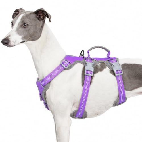 Image of Huntboo Escape Proof Dog Harness, Escape Artist Harness, Reflective Harness with Padded Handle, Breathable, Adjustable Vest for Medium Dogs Walking, Training, and Running Gear (Lavender Purple, L)