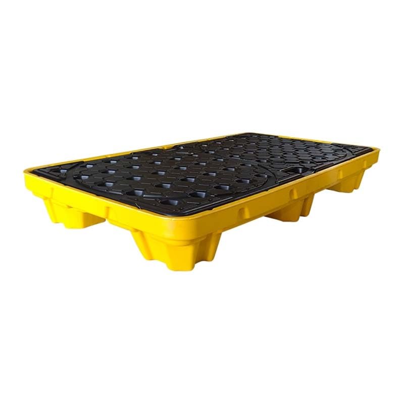 Plateforme de stockage modulaire anti-fuite jaune pour seaux de peinture et fûts