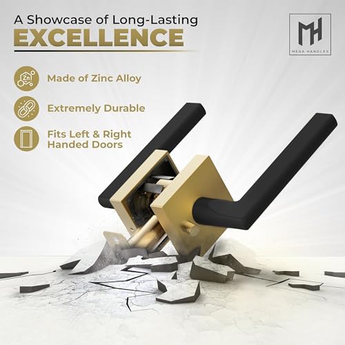Image of Mega Handles Prime Passage Lever Door Handle for Closet or French Doors, Single Side Door Levers, Fits All Standard Door Sizes, Covered Screws Included - Satin Brass /Matte Black (1 Pack) 5 inch