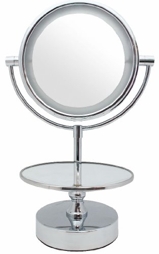 Danielle Chrome LED Lighted 2-Side Swivel Vanity Make-Up Mirror with 10X Magnification and Jewelry Stand