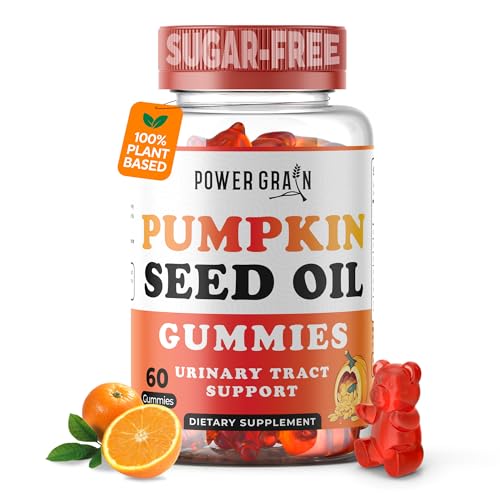 Power Grain Sugar-Free Pumpkin Seed Oil Gummies – 4000mg Extra Strength – Hair Growth, Skin, Prostate & Bladder Support – Vegan, Non-GMO, Delicious Orange Flavor – 60 Gummies