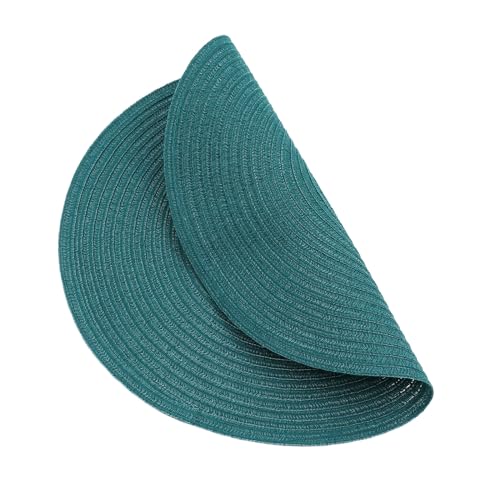Image of SHACOS Round Placemats Set of 8 Woven Braided Table Placemats 15 inch Circle Place Mats Washable Non Slip Table Mats for Home Wedding Party, Teal Green