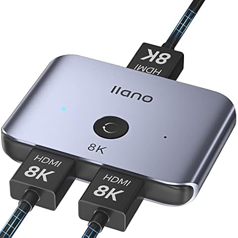 llano 8K HDMI Switch, HDMI2.1 High Speed 48Gbps Bi-Directional Switcher Splitter Supports 8K@60Hz 4K@120Hz HD2.3, Aluminum HDMI Switcher Selector for PS5 Xbox Roku Projectors Monitors Cover