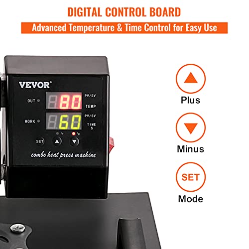 Vevor Heat Press 15X15 Inch 8 In 1 Heat Press Machine Digital Multifunctional Sublimation Heat Transfer Machine Dual Led Display 360 Degree Rotation Swing Away For Printing T Shirts Hat Mug Cap Plate #TOP6