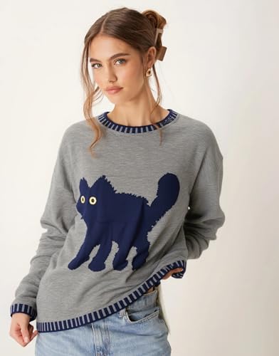 Image of Sweaters for Women Crewneck Long Sleeve Contrast Pullover Graphic Chic Stitch Style Sweater Pullover Jumper Tops