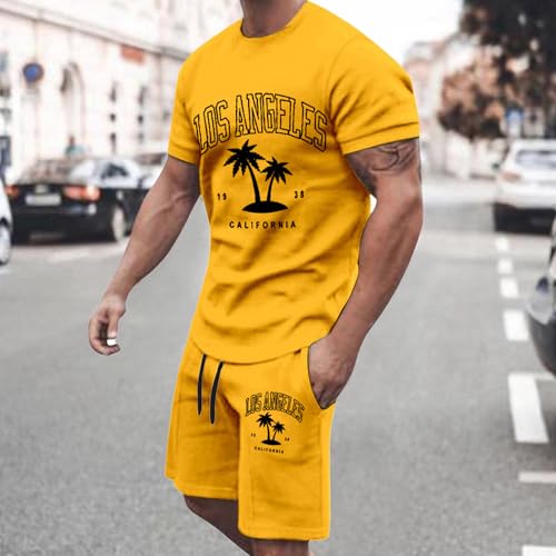 Ensemble sport homme avec imprimé arbre coupe décontractée jaune