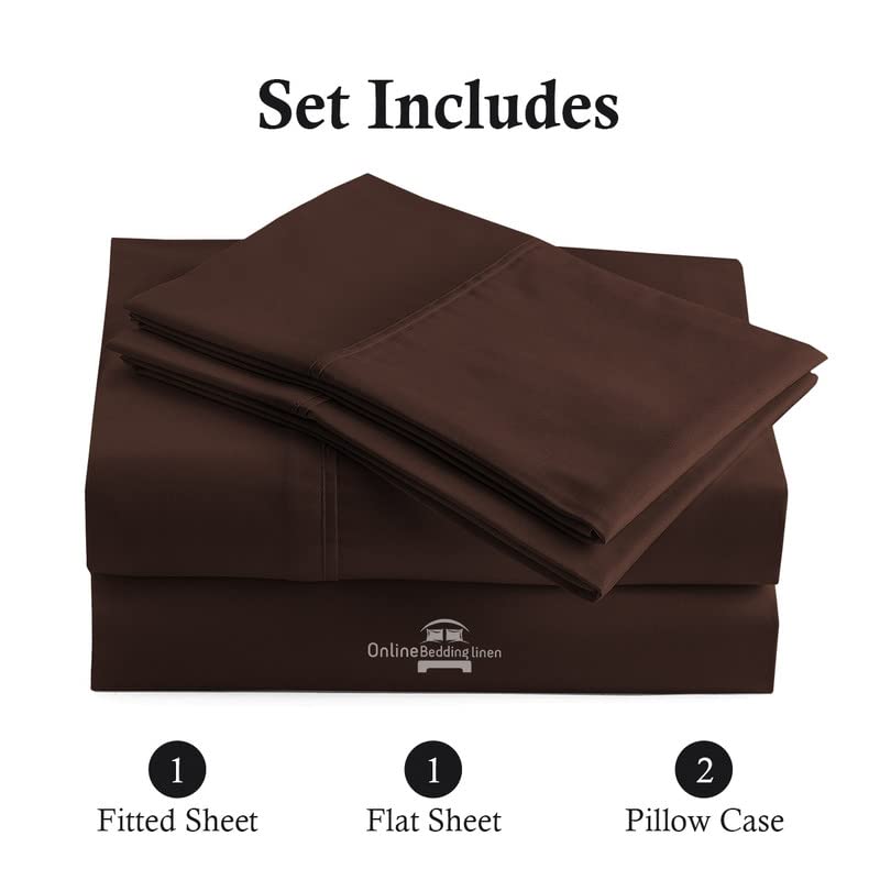 Short King Sheets Set - 4 Pc, 100% Egyptian Cotton 800 Thread Count Cotton Bed Sheets 72 X 75 Rv, Hotel Quality Cotton Sheets For Rv Mattress, Camper Sheets 12" Deep Pocket, Chocolate Solid